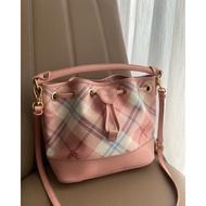 Teenie Weenie brand new high quality pink checkered genuine leather bucket bag - secondhand