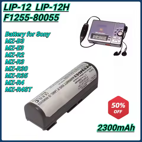 3.7V/2300mAh Walkman Battery LIP-12 LIP-12H for Sony MZ-B3 MZ-E3 MZ-R2 MZ-R3 MZ-R35 MZ-R30 MZ-R4 MZ-
