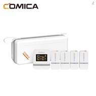 COMICA Vimo Q 2.4GHz Wireless Lavalier Microphone System Clip-on Microphone with Large Screen 200m Transmission Range Noise Reduction 16h Duration with Receiver + 4pcs Transmitters