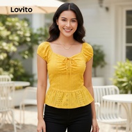 Lovito Blus Wanita Kasual Hollow Musim Semi/Panas L143AD747