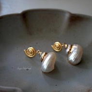 南法假日 手作 天然海螺鎏金海島度假風手工制Agete 耳環