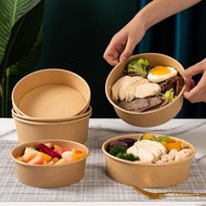Disposable Paper Bowl Whole Box Wholesale Takeaway Kraft Paper to-Go Box round with Lid Bento Box Light Food Lunch Box L