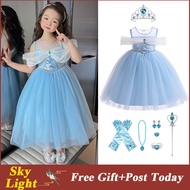 Elsa Frozen Cinderella Costume For Girls Mesh Sequin Princess Dress Halloween Christmas Birthday Party Kids Clothes Terno Full Set