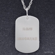 European and American Pendant9999Tag Necklace Smooth Military Badge Silver Plated Pure Silver Vintag