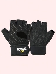 1雙運動手套,帶有壓力帶,可用於體能訓練、引體向上、半指透氣騎行運動手套