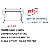 ONLINE PRINTING SERVICE A1SIZE 80GSM DRAWING PLAN AUTOCAD PLOTTER PRINTING BLACK&WHITE COLOR SINGLE 
