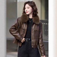 ผู้หญิงขนแกะเรียงรายหนารถจักรยานยนต์ PU หนังแจ็คเก็ตขนาดใหญ่ขนสัตว์ฤดูใบไม้ร่วงฤดูหนาวสไตล์ใหม่ Zola