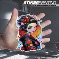 Japanese geisha hologram printing sticker premium anime sticker motorcycle sticker