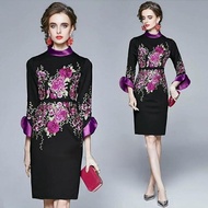 midi dress sleeve floral flower bordir embroidery orang tua premium europe paris dress gaun pesta we