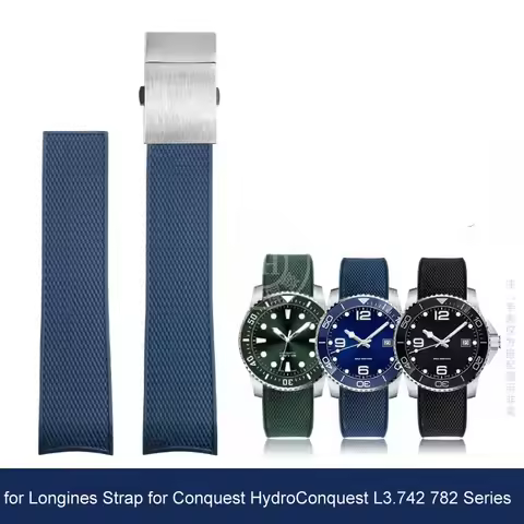 Black Green Blue Rubber Watchband for Longines master Conquest HydroConquest L3 781 782 Silicone Wat
