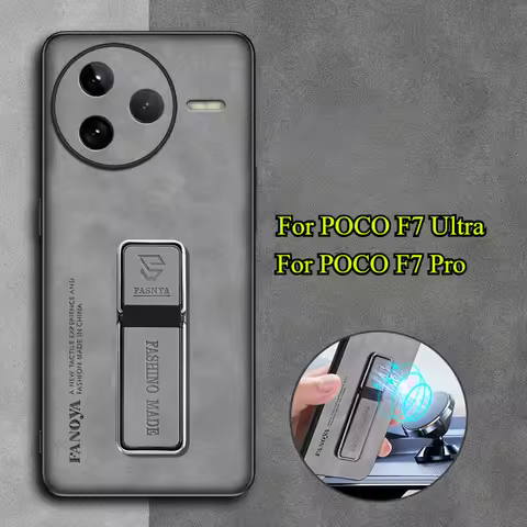 Sheepskin Leather Case for POCO F7 Ultra F7pro Luxury Matte Silicone Bumper KickStand Holder Back Co