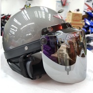 MHR Steng MHR3 MHRIII Classic Half Cut Topi Separuh Helmet with Chrome Visor ( Grey )