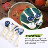 Ceramics Soup Spoons Set of Japanese Soup Spoon Long Handle Soup Spoons for Pho Ramen Noodles Wonton