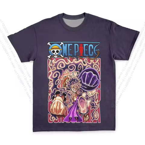 New Anime Gear 5th Luffy One Piece Men's Y2K Cosplay Print Hipster T-shirt Popular Boys Breathable F