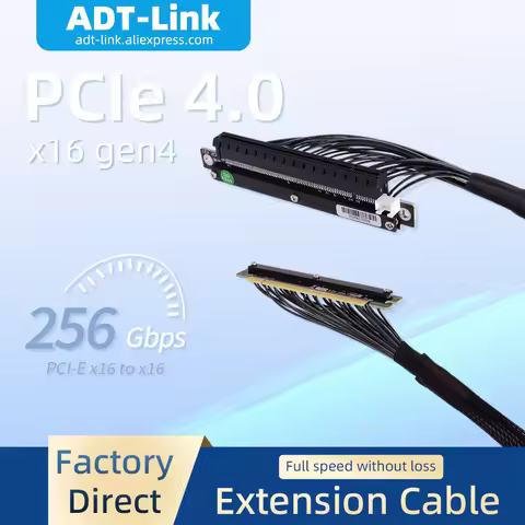 ADT-Link PCIE 4.0 x16 Dual Reverse Riser Cable Right & Left Bend Cable 256Gbps GPU Adapter for A4 IT
