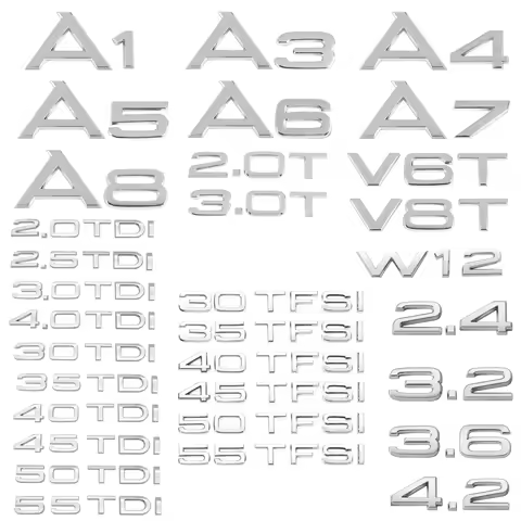 Car Trunk Sticker 3D ABS Chrome Silver 2.0 2.5 3.0 4.0 5.0 TDI 30 35 40 45 50 55 TFSI V8T W12 For A1