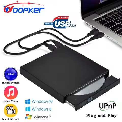 Woopker USB 2.0 External DVD Player CD Drive Mp3 Music Movies Portable Reader for Windows 7/ 8/ 10 L