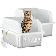 Stainless Steel Cat Litter Box, XL Extra Large Cat Litter Box with Lid, 2 Packs Cat Litter Box High 