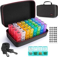 Bjabtan Monthly Pill Organizer 4 Times a Day, 30 Day Month Pill Box Organizer with Large Hardshell Travel Case, Monthly Medicine Box with 32 Daily Compartments for Vitamin, Fish Oil and Medication