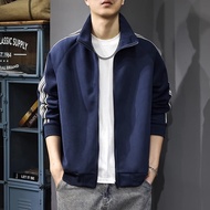 American Retro Stand Collar Cardigan Sweatshirt Men 2025 Zipper Jacket Striped Sports Casual Jacket 