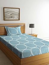 AVINYA Cotton Feel Glace Cotton All Round (Elastic Fitted) Single Bed Bedsheet with 1 Pillow Cover- 