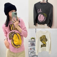 GANNI Classic Letter Wool Blend Peach Bee Design Long Sleeve Sweater