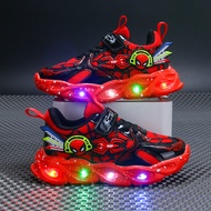เกาหลีไฟขึ้นแมงมุมผู้ชายเด็กรองเท้าเด็กรองเท้าผ้าใบรองเท้าวิ่ง Lighted รองเท้าลำลอง