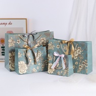 Paper Bag Fancy Pattern with White Flower, Heavy Duty Paper Bag for Gift Packing Nice Color for Man 