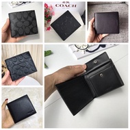 Men's Embossed Print Short Coin Coach Wallet Refined Design Multi-Card In Stock F74771/F75363/F75006