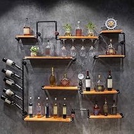 Wine Racks Wine Rack Wall Mounted Wine Cabinet Wood Storage Shelf Stemware Racks Retro Iron Water Pipe Design Fashionable