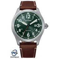 Citizen Eco Drive BM6838-25X Analog Green Dial Brown Leather Japan Movt Men's Watch