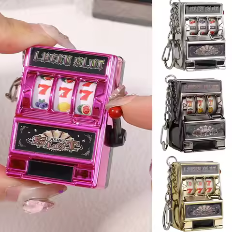 Fun Metal Fruit Rocking Music Keychain Handheld Game Machine One-arm Bandit Keyring Mini Backpack Pe