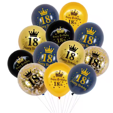 12Pcs Birthday Party Decoration,Crown and Happy 18 Birthday Confetti Printing Latex Balloons for 18t