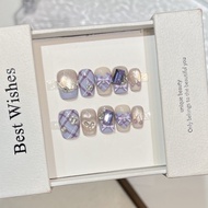 “Heartbeat” Cute Press On Nails, Heart Pearl Crystal, Short Nails