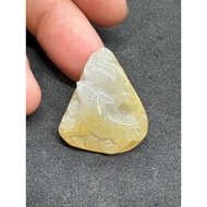 D9230 Natural Burmese Jade Raw Ore A Goods Ice Species Yellow Carving Nine-Tailed Fox Fairy Pendant 