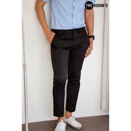 THE ROOMS - เดอะรูม กางเกงสแล็ค ขาเต่อ ผ้าชาลี สีดำ