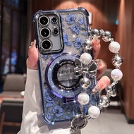 เคสโทรศัพท์มือถือ Samsung S24 Ultra A53 S23 plus Flash Powder Magnetic Attraction Stand Galaxy Luxur