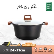 Master Pan Panci Granit Serbaguna Anti Lengket dengan Tutup 24x11 cm Granite Non Stick Casserole wit