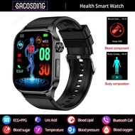ECG Uric Acid Lipid BMl Body Fat Smart Watch AMOLED 2.04-inch Diamond Nano Conductive Glass Smart Wa