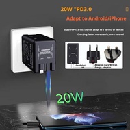 2-in-1 GaN Charger, Retractable Phone Chargers Wall Plug with Type-C Cables, Versatile Portable Fast