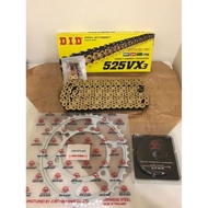 CHAIN SET MT09 / TRACER (V1 & V2) DiD Chain 525 120L VX3 X-Ring Gold Black & JT Sprocket