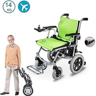 Foldable Wheelchair Electric Foldable Electric Wheelchair, Smart Electromagnetic Brake, 360 ° Joystick, Electric Mobility Aid, Electric Wheelchair for Older (Send Crutches),Green,D