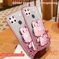 Cosmetic Mirror Casing OPPO Realme C21Y C25Y C21 Transparent Glitter Phone Case with Rabbit Bracket 