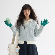 polo領假兩件絞花毛衣|針織衫|兩色|冬款|Sora-1715