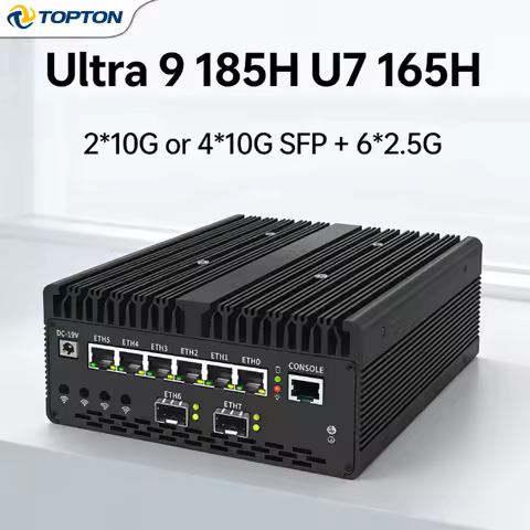 Topton H15 Firewall Mini Industial PC Ultra 9 185H U7 165H 4x/2x 10G SFP 6*2.5G LAN Intel vPro 2xNVM