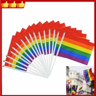Portable Rainbow Waving Flag Colorful Small Stick Flag Lightweight 21x14cm for  Pride Parade Street 