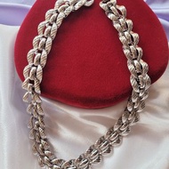 美國西洋古董飾品 /銀色調MONET莫內繩弧面鏤空摩登項鍊/復古首飾