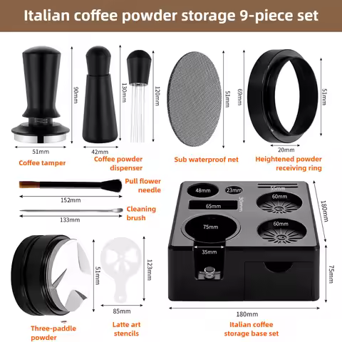 9 in 1 Professional Coffee Tool Set, Espresso Tamper Distributor Needle Portafilter Accessories, Sta