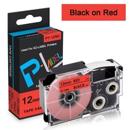 Comaptible Casio Label It Tape XR-12RD XR12RD 12mm 1/2'' Black on Red Labeling Makers Tape Cassette,