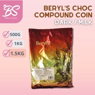 【Beryls Chocolate Compound Coins 1kg 500g】 MILK DARK Halal Coklat Masakan BS BAKERY SHOP